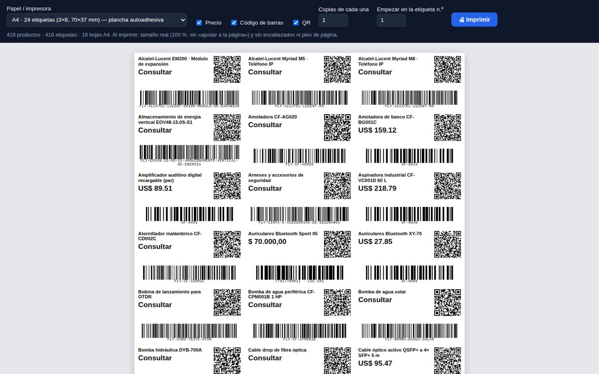 Etiquetas con código de barras y QR